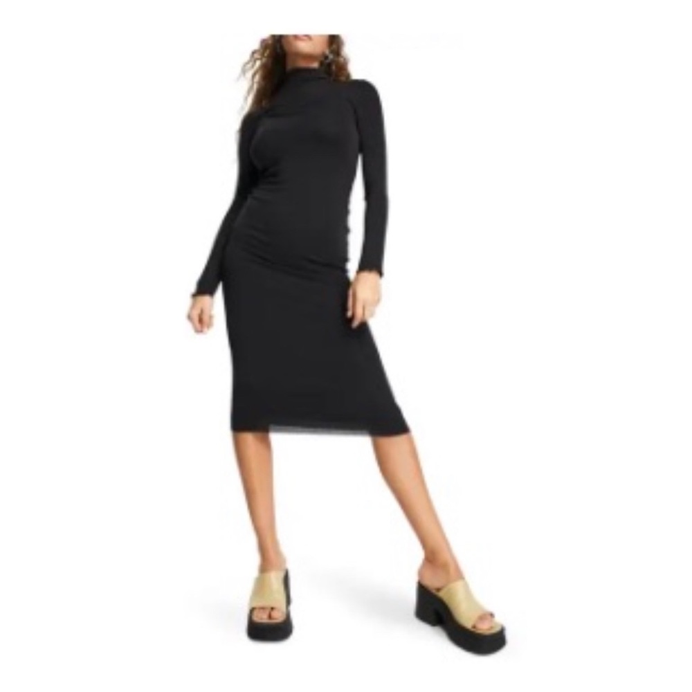 Topshop Long Sleeve Layered Mesh Body-Con Dress